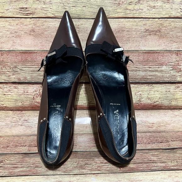Prada Brown Patent Leather Pointer Heels Y2K - Picture 5 of 8